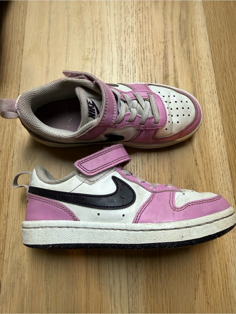Nike Kids Pink, White & Black Velcro Sneakers girls
